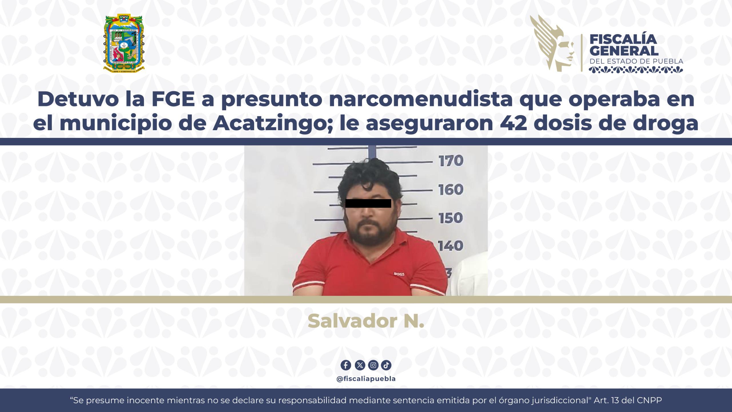 Detienen a Salvador con 42 dosis de droga en calles de Acatzingo