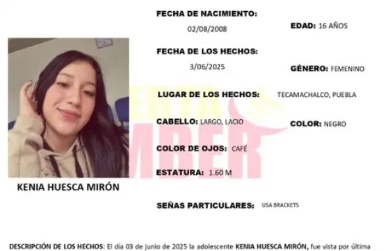 Activan Alerta Amber por desaparición de Kenia de 16 años en Tecamachalco