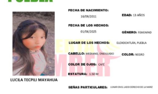 Activan Alerta Amber en Puebla por desaparición de menor en Eloxochitlán
