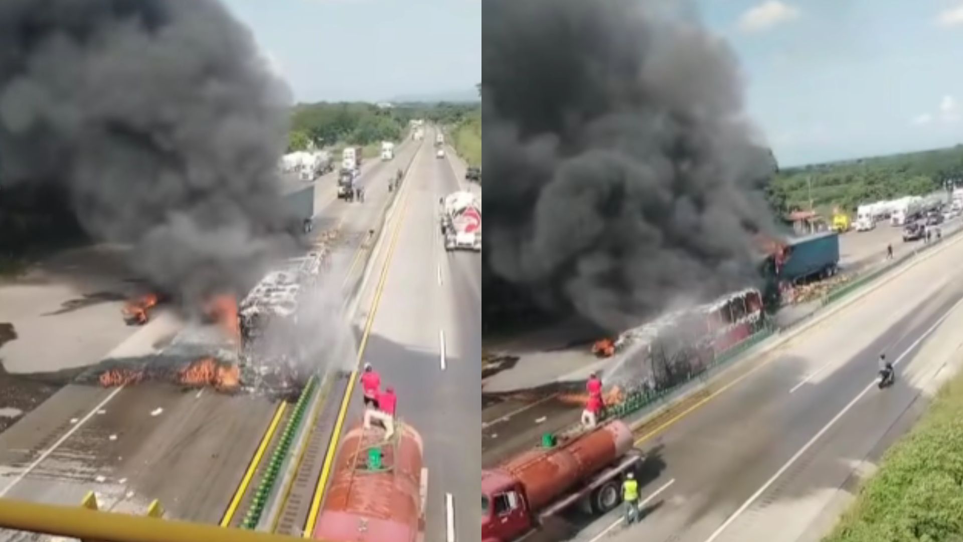 Tras brutal choque en la Veracruz-Córdoba, se incendió un autobús; hay 14 heridos