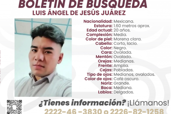Luis Ángel, de 20 años, desapareció en Acajete