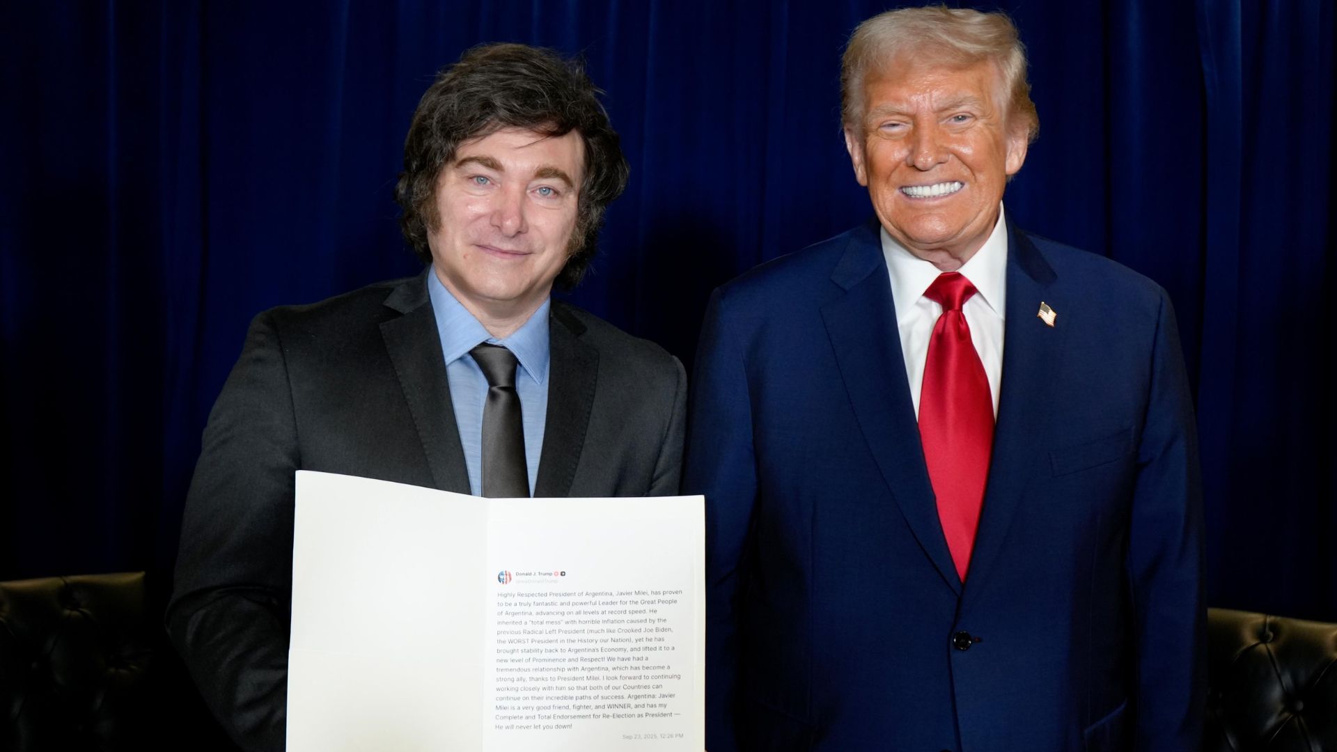 Trump vocea su apoyo por Milei, pero se rehúsa a darle un préstamo a Argentina 