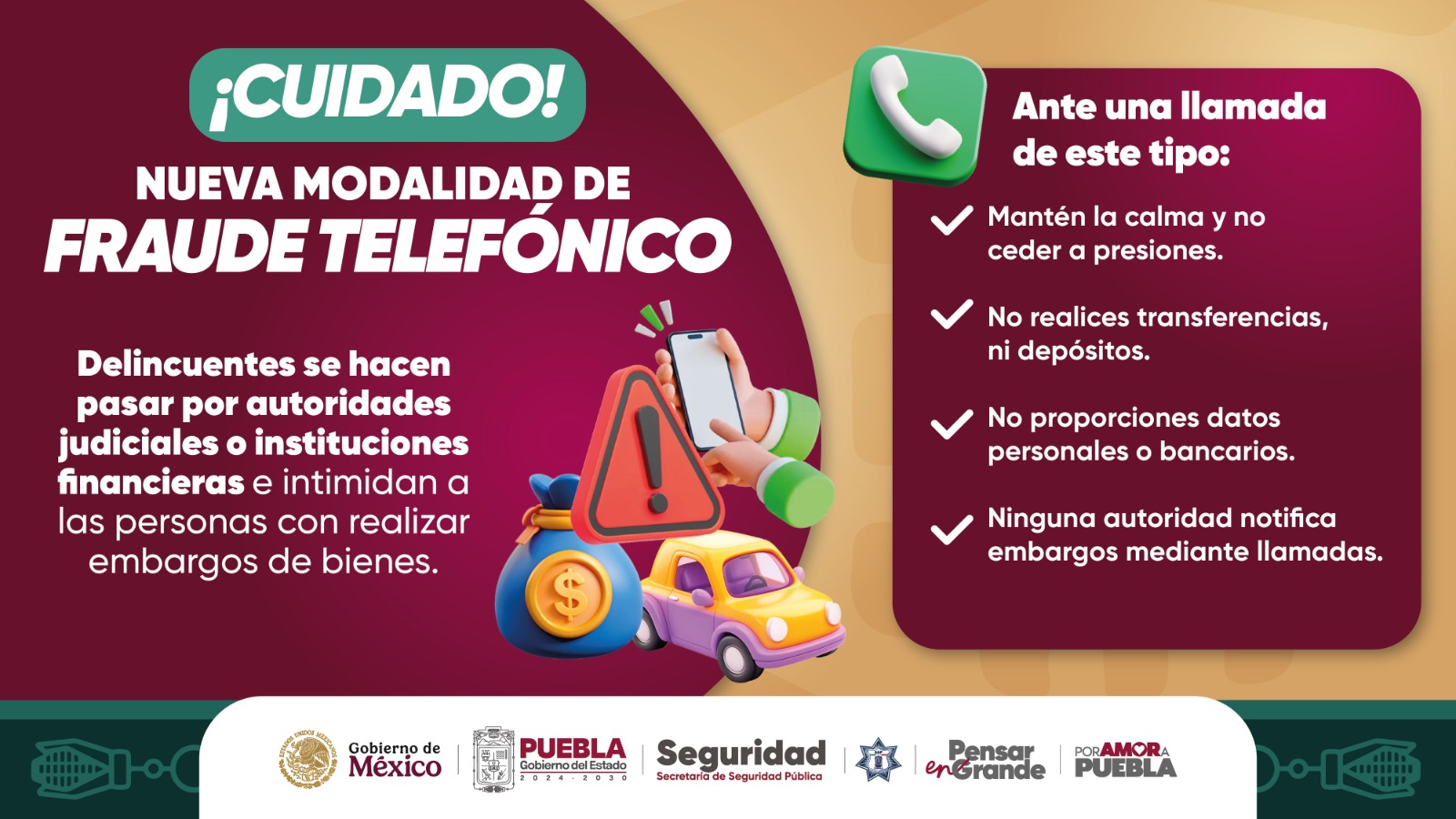 Emite SSP medidas de prevención ante nueva modalidad de fraudes telefónicos