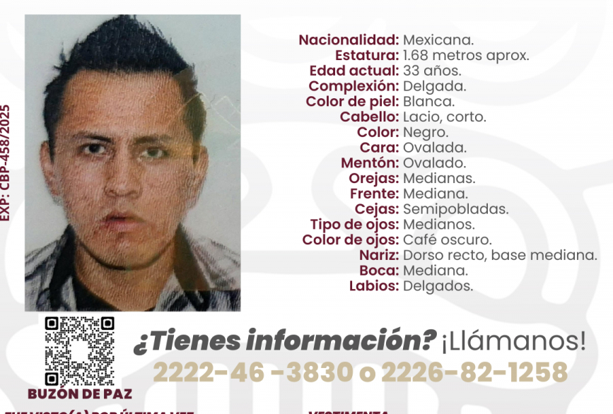 Emiten boletín de búsqueda por desaparición de Óscar Hernández en Puebla capital