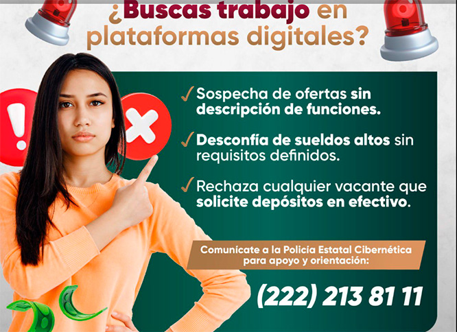 Emite SSP de Puebla recomendaciones ante ofertas de empleo falsas en plataformas digitales