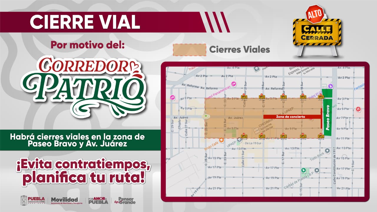 Cierres viales y medidas de movilidad por Corredor Patrio 2025