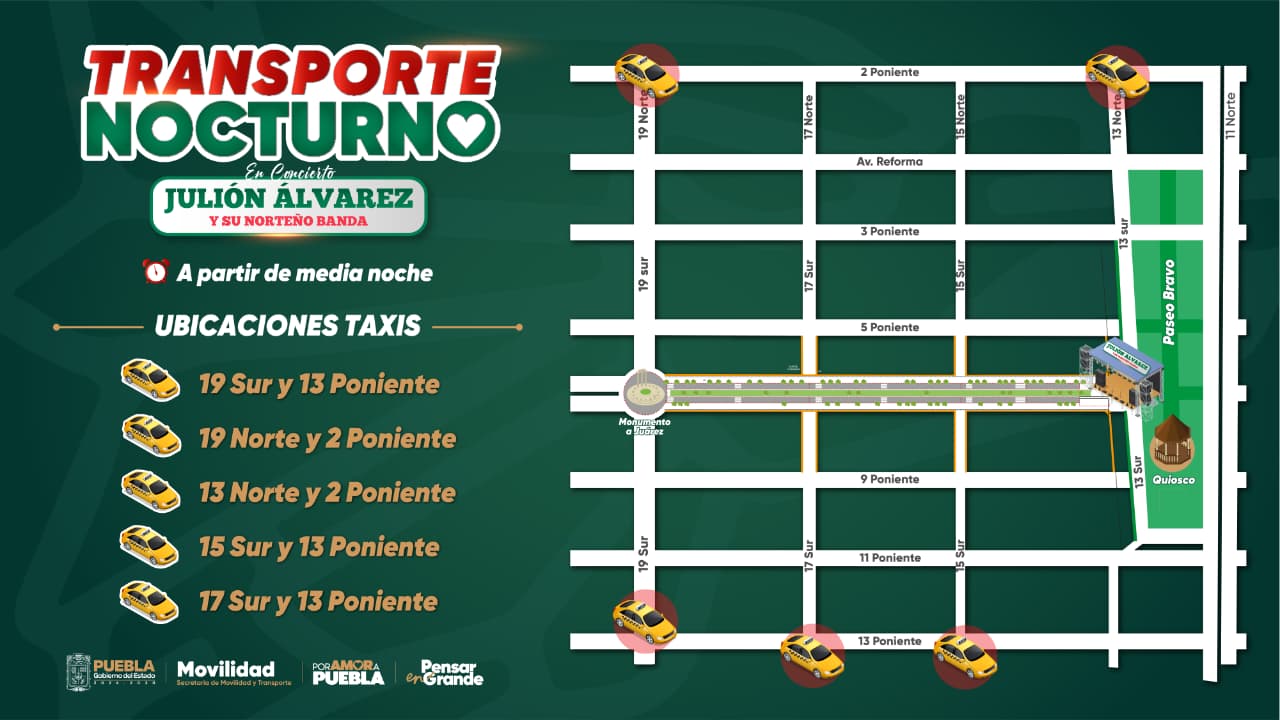 Opciones de transporte para la noche de este 15 de septiembre en Puebla