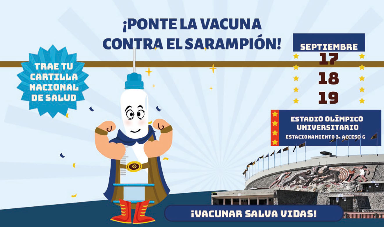 Jornada masiva de vacunación contra el sarampión en el Estadio Olímpico Universitario