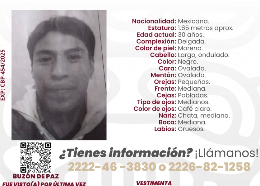 Jiovani de 30 años desapareció en la Romero Vargas en Puebla