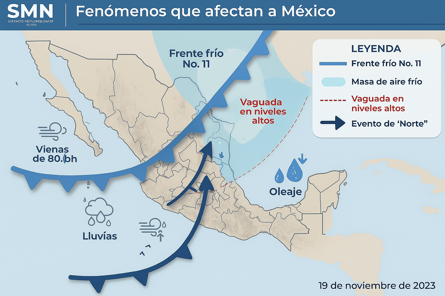 Frente frío 11 cubrirá México: bajarán las temperaturas y habrá lluvias fuertes hasta el jueves