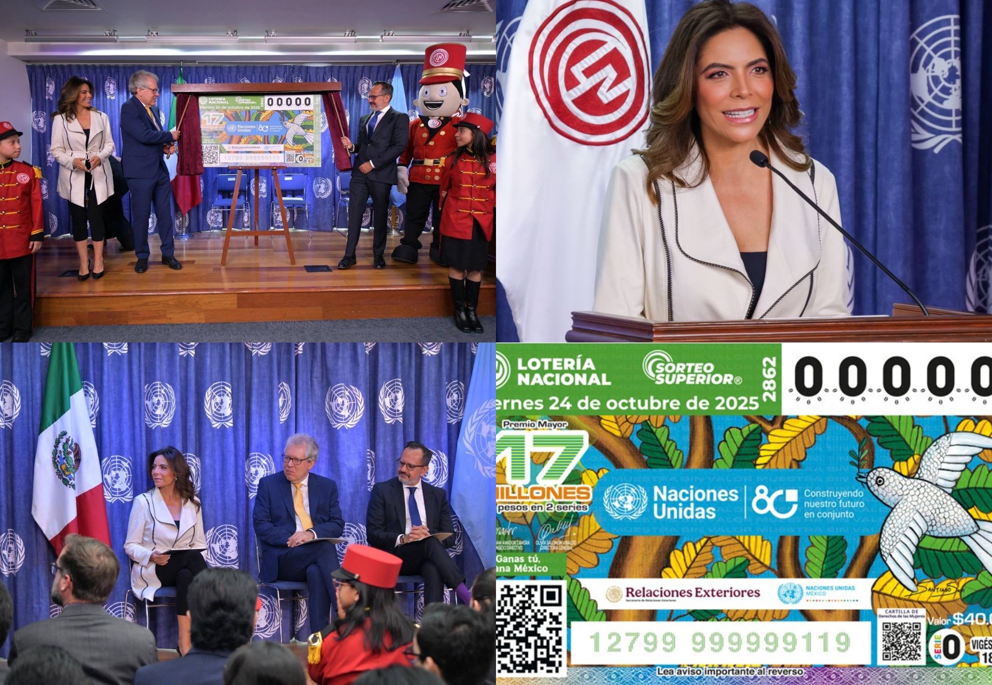 México celebra 80 años de la ONU con billete conmemorativo de Lotería Nacional