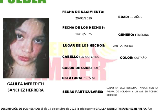 Emiten Alerta Amber por desaparición de adolescente en Chietla