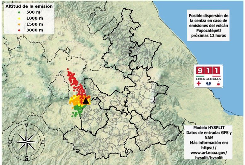 Subo Ceniza del Popocatépetl llegará a Atlixco, Estado de México y Morelos