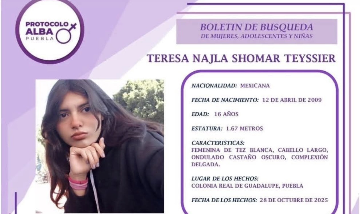 Activan Protocolo Alba para localizar a Teresa Shomar; desapareció en Puebla 