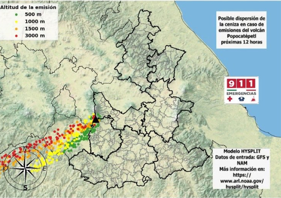 Pronostican dispersión de ceniza del Popocatépetl hacia Atlixco, Morelos y Guerrero