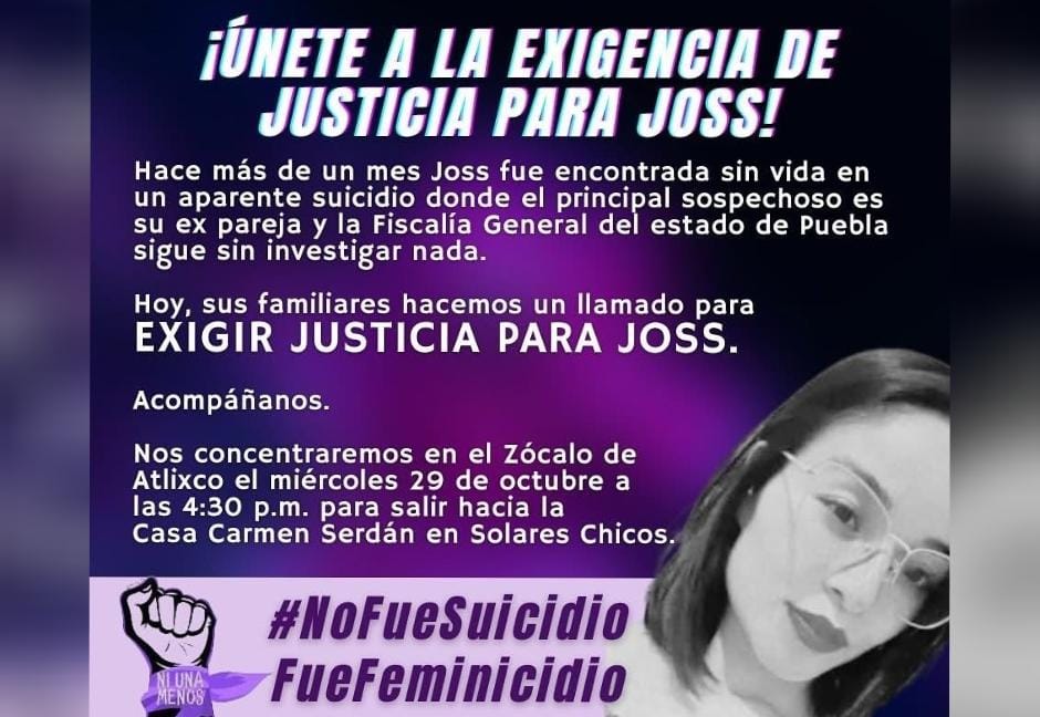 Feministas de Atlixco exigen justicia por Joss y marcharán el próximo miércoles 