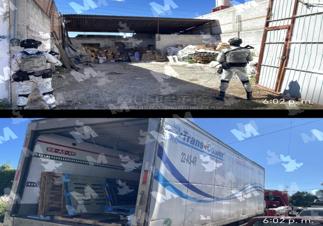 Desmantelan bodega con mercancía robada en Texmelucan