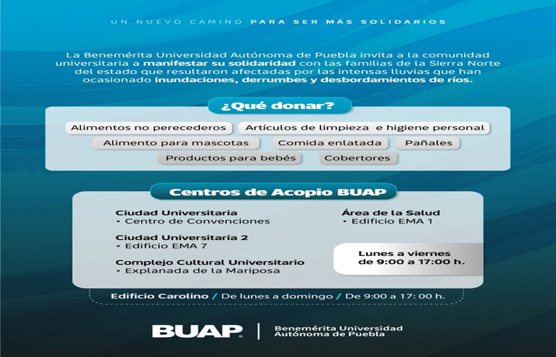 BUAP inicia colecta de víveres por familias afectadas en la Sierra Norte de Puebla