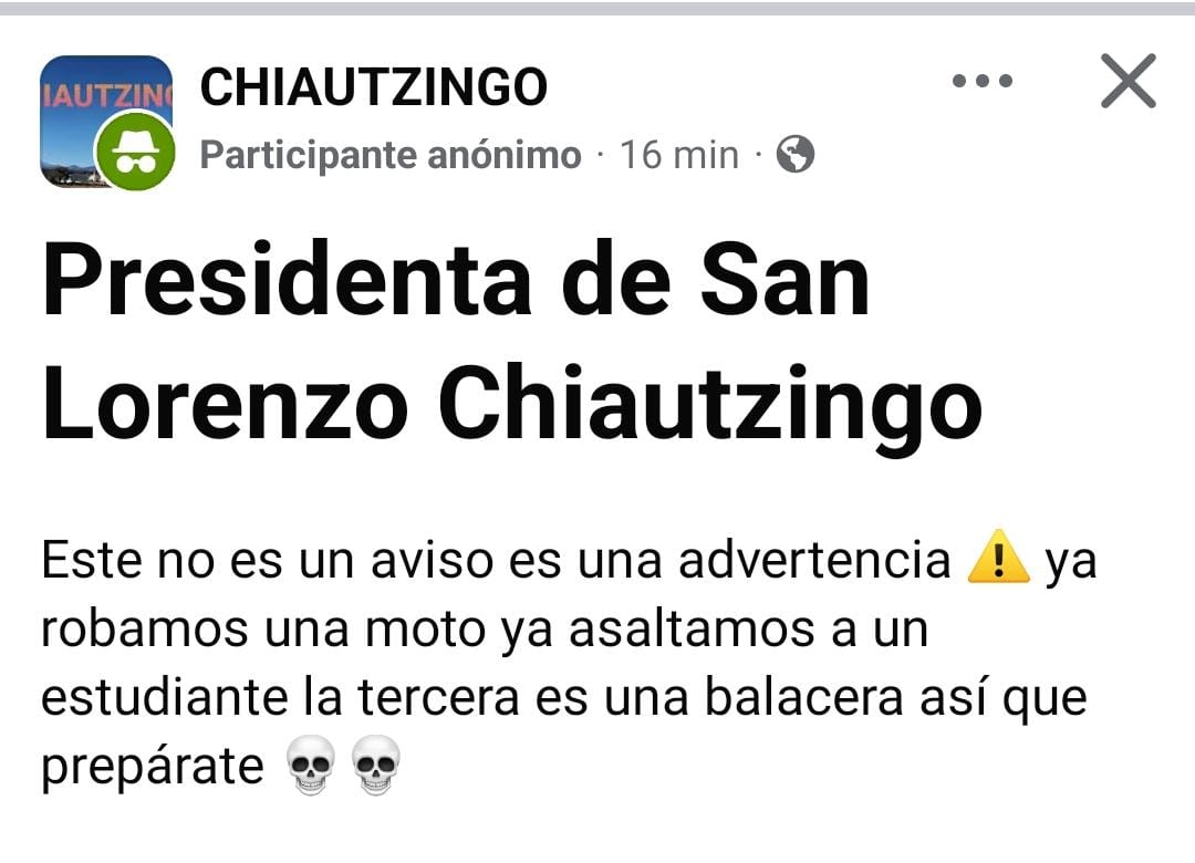 Chiautzingo llama a ciudadanos a mantener la calma ante supuestas amenazas
