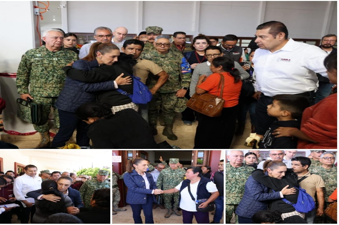 Sheinbaum y Armenta recorren el albergue de Huauchinango 