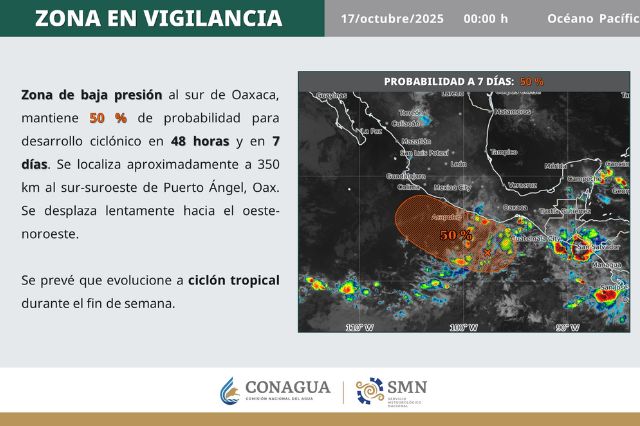 Posible ciclón “Sonia” traerá lluvias intensas en Oaxaca y Chiapas