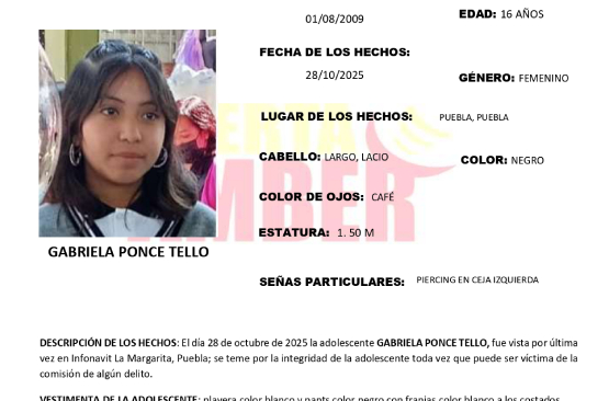 Activa Alerta Amber por desaparición de Gabriela de 16 años en La Margarita