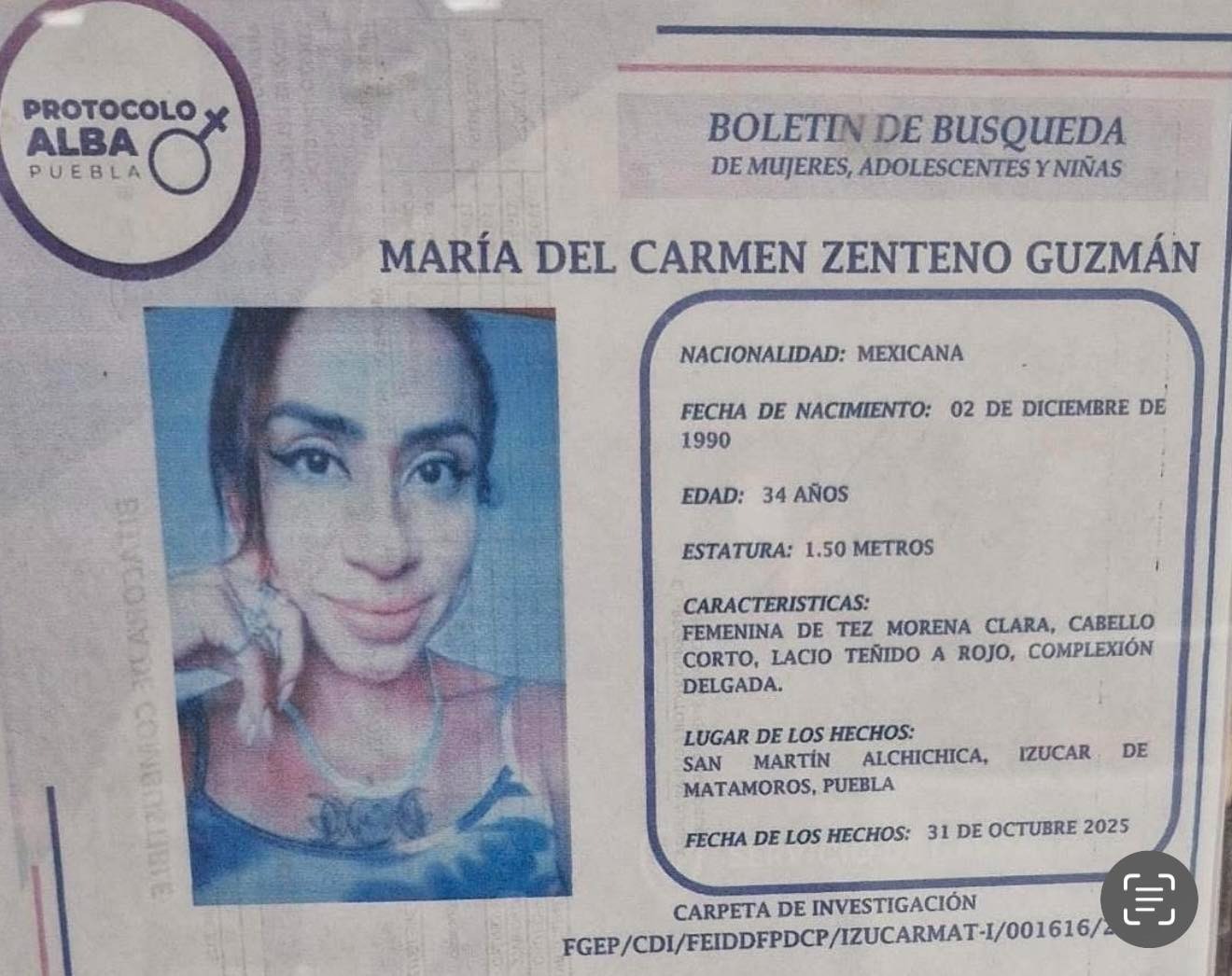 Mujer acateca desaparece en Izúcar 