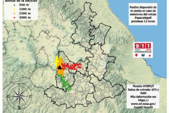 Prevén posible dispersión de ceniza del Popocatépetl Atlixco, Matamoros y Puebla capital 