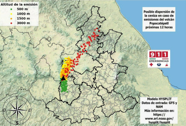 Pronostican caída de ceniza del Popo al sur y noreste de Puebla
