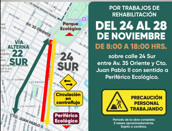 Cierre parcial en la 24 Sur por obras de rehabilitación: habilitan contraflujo 