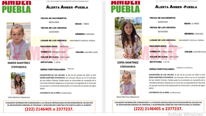 Activan Alerta Amber en Puebla por la desaparición de dos hermanas en San Andrés Cholula