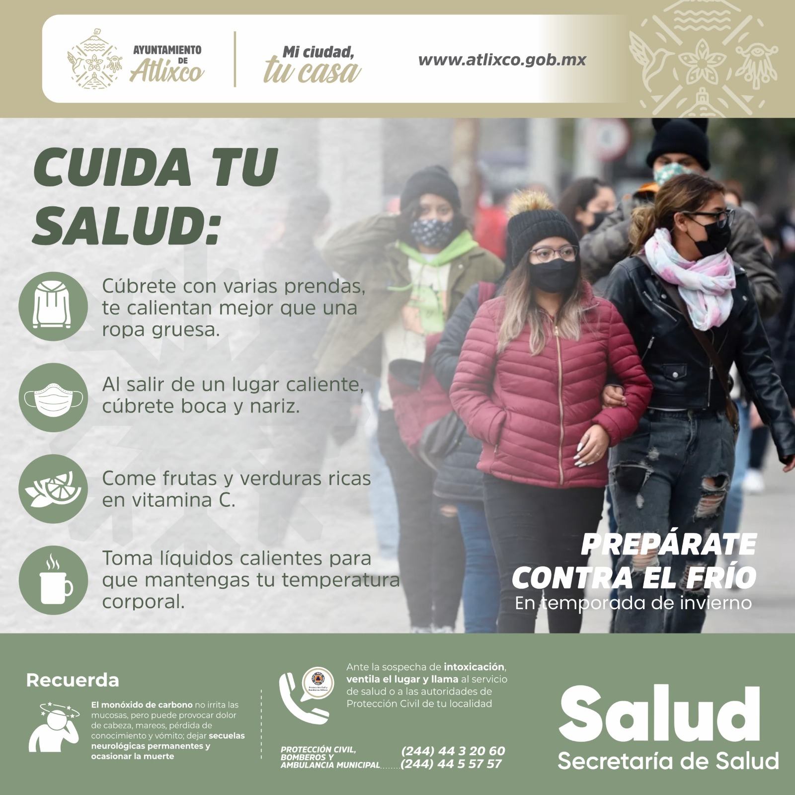 Ariadna Ayala llama a reforzar medidas preventivas ante el frío en Atlixco