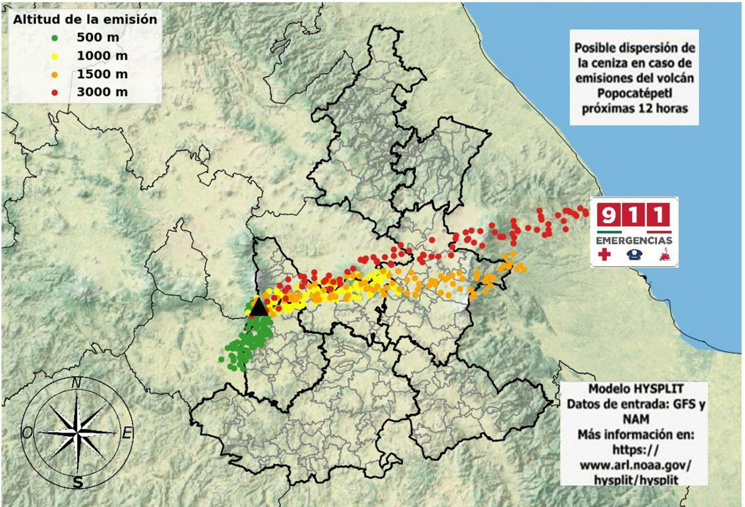 Prevén posible dispersión de ceniza del Popocatépetl en Veracruz y Tlaxcala