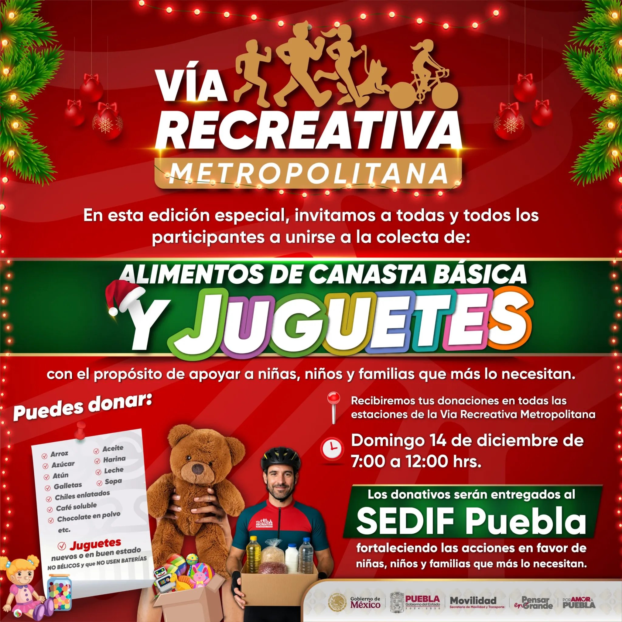 Vía Recreativa Metropolitana tendrá jornada solidaria en apoyo a familias vulnerables