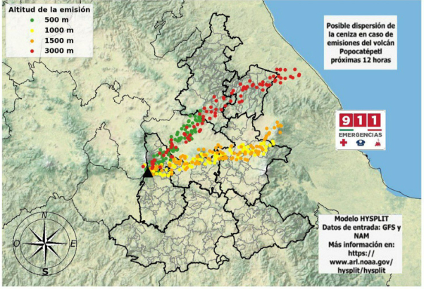 Pronostican posible dispersión de ceniza del Popocatépetl hacia Tlaxcala y Veracruz 
