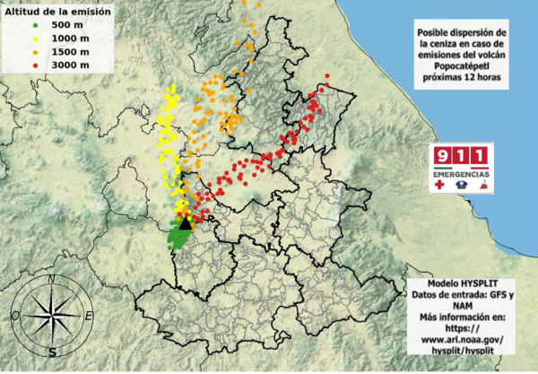 Ceniza del Popocatépetl podría dirigirse hacia el norte y noreste de Puebla