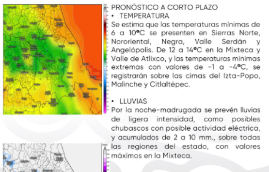Pronostican lluvias y ambiente frío durante la noche en Puebla