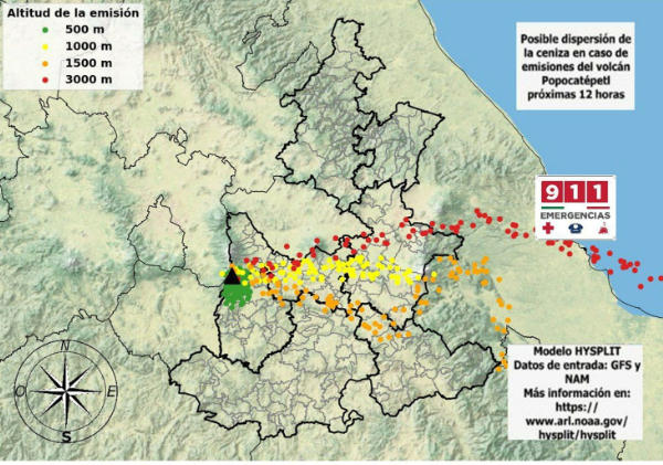 Pronostican posible caída de ceniza del Popocatépetl en Veracruz y Tlaxcala