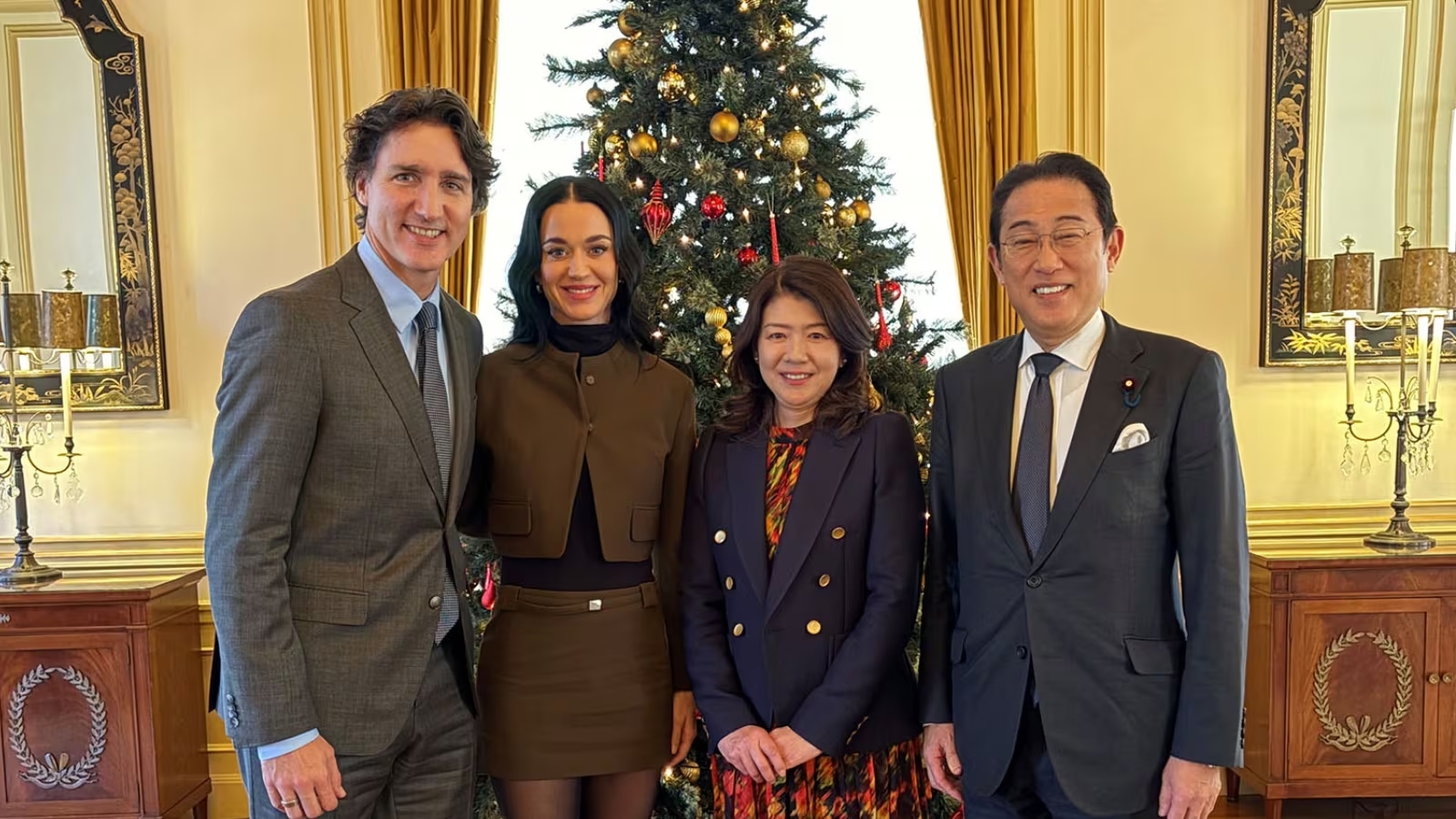 Katy Perry acompaña a Justin Trudeau a cena con el ex primer ministro de Japón