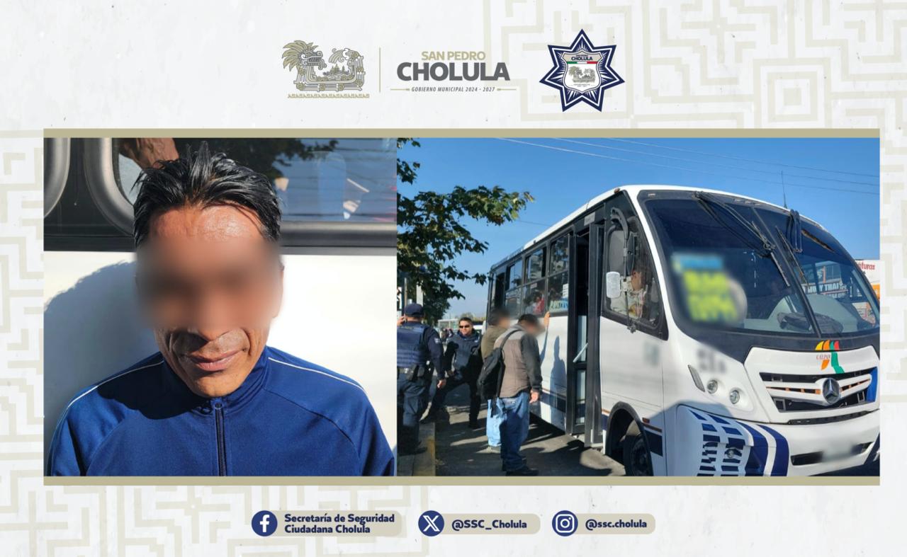 Aseguran un probable responsable con seis celulares en transporte público de San Pedro Cholula