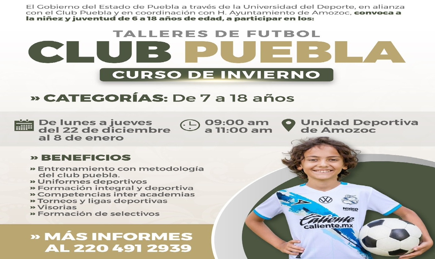 Inician Talleres de Fútbol Club Puebla, Curso de Invierno en Amozoc