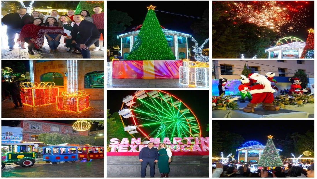 Encienden el árbol de Navidad en el zócalo de Texmelucan