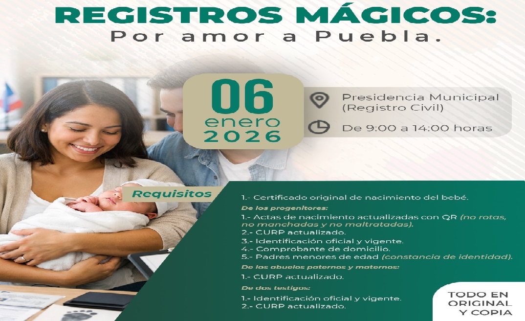 Estado y municipio unen esfuerzos en jornada de registros de nacimiento gratuitos en Texmelucan