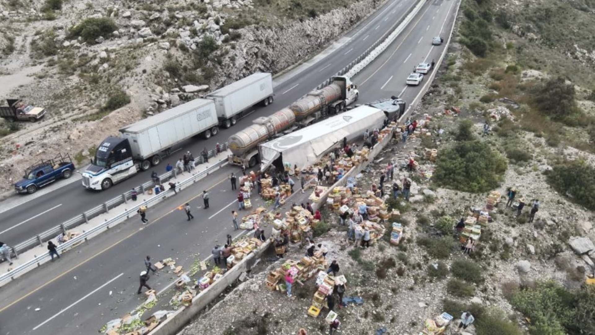 Rapiña en la autopista Orizaba–Puebla: saquean tráiler con 20 toneladas de pavos tras volcadura