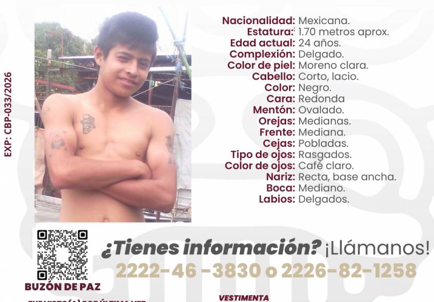 Emiten boletín de búsqueda por la desaparición de Jacinto en Puebla capital