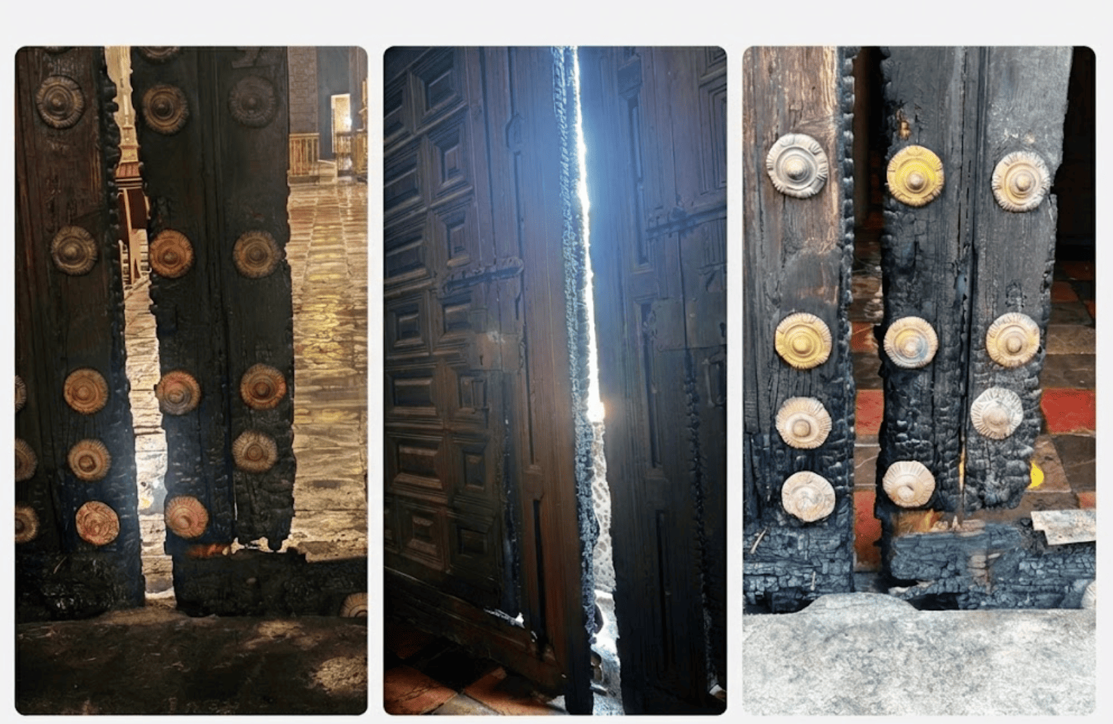 Arquidiócesis condena ataque e incendio en una puerta de la Catedral de Puebla