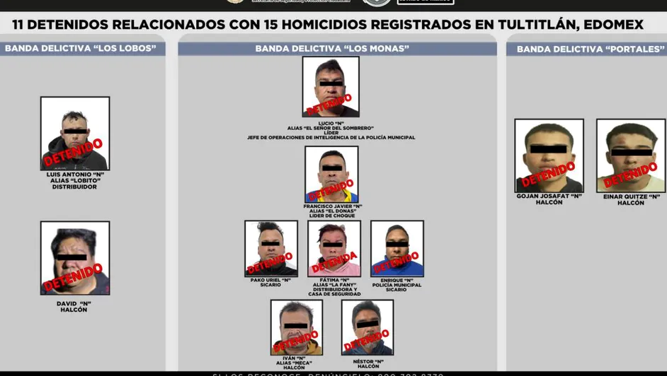 Detienen a 11 personas vinculadas con homicidios en el Estado de México
