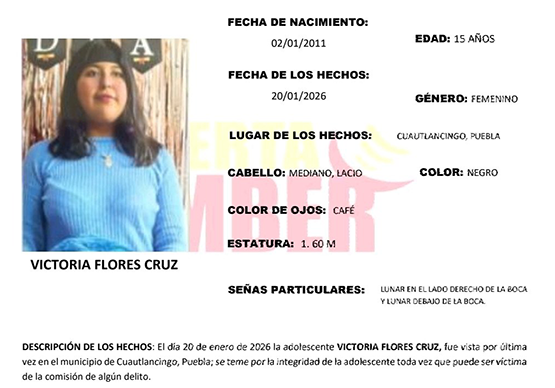 Activan Alerta Amber por desaparición de quinceañera en Cuautlancingo