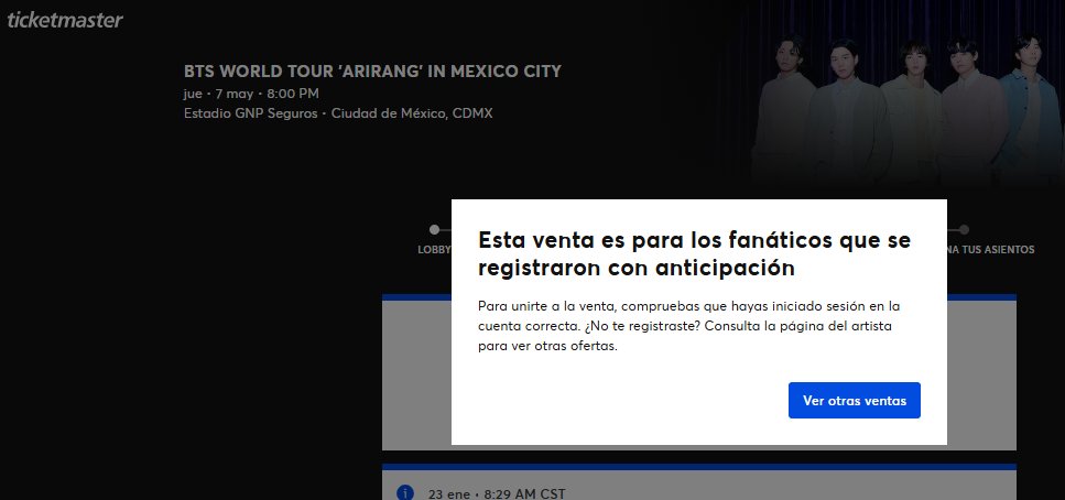 Reportan fallas en la preventa de boletos para los conciertos de BTS en México