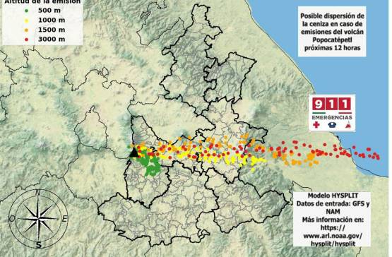 Prevén posible dispersión de ceniza del Popocatépetl hacia el oriente